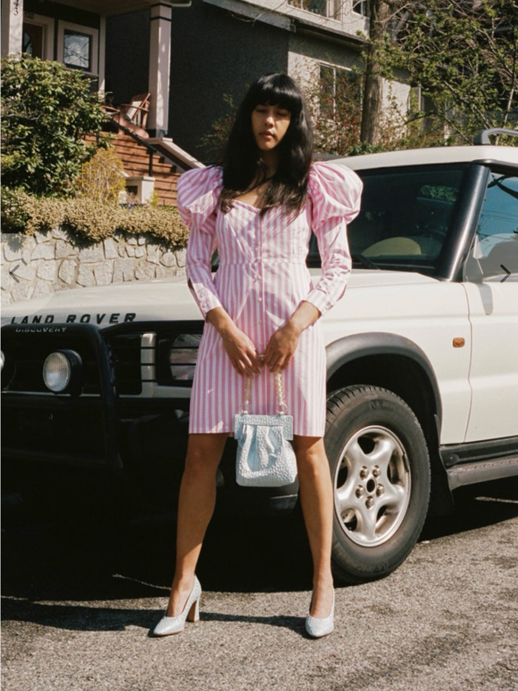 Striped Pink Puff-Sleeve Cotton Tunic Top